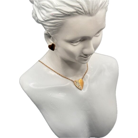 Michael Kors Logo Pave Heart Pendant Necklace Rose-Gold Heart Stud Earrings Set - Picture 4 of 6